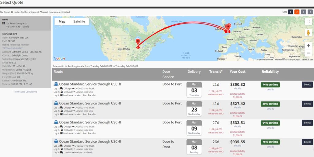 ExFreight Rates page