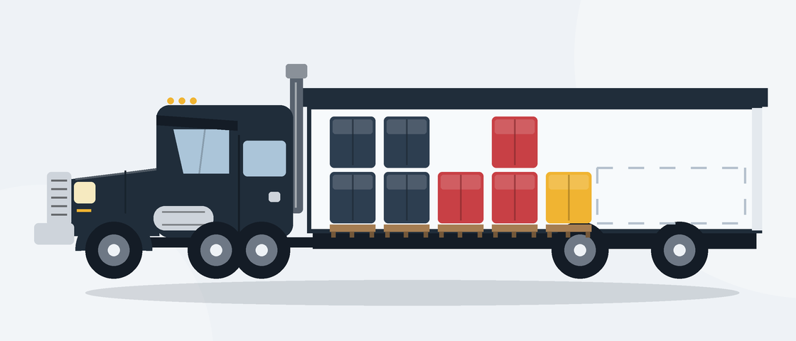 Diagram of LTL less-than-truckload freight pallets sharing a trailer between multiple shippers