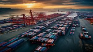Containers stacked at Salalah port awaiting clearance amid Strait of Hormuz disruption