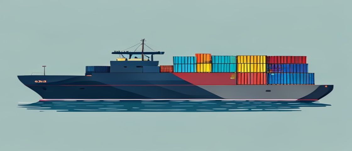 LCL less-than-container ocean freight diagram, half-empty container ship with sparse multi-shipper consolidated cargo, ExFreight
