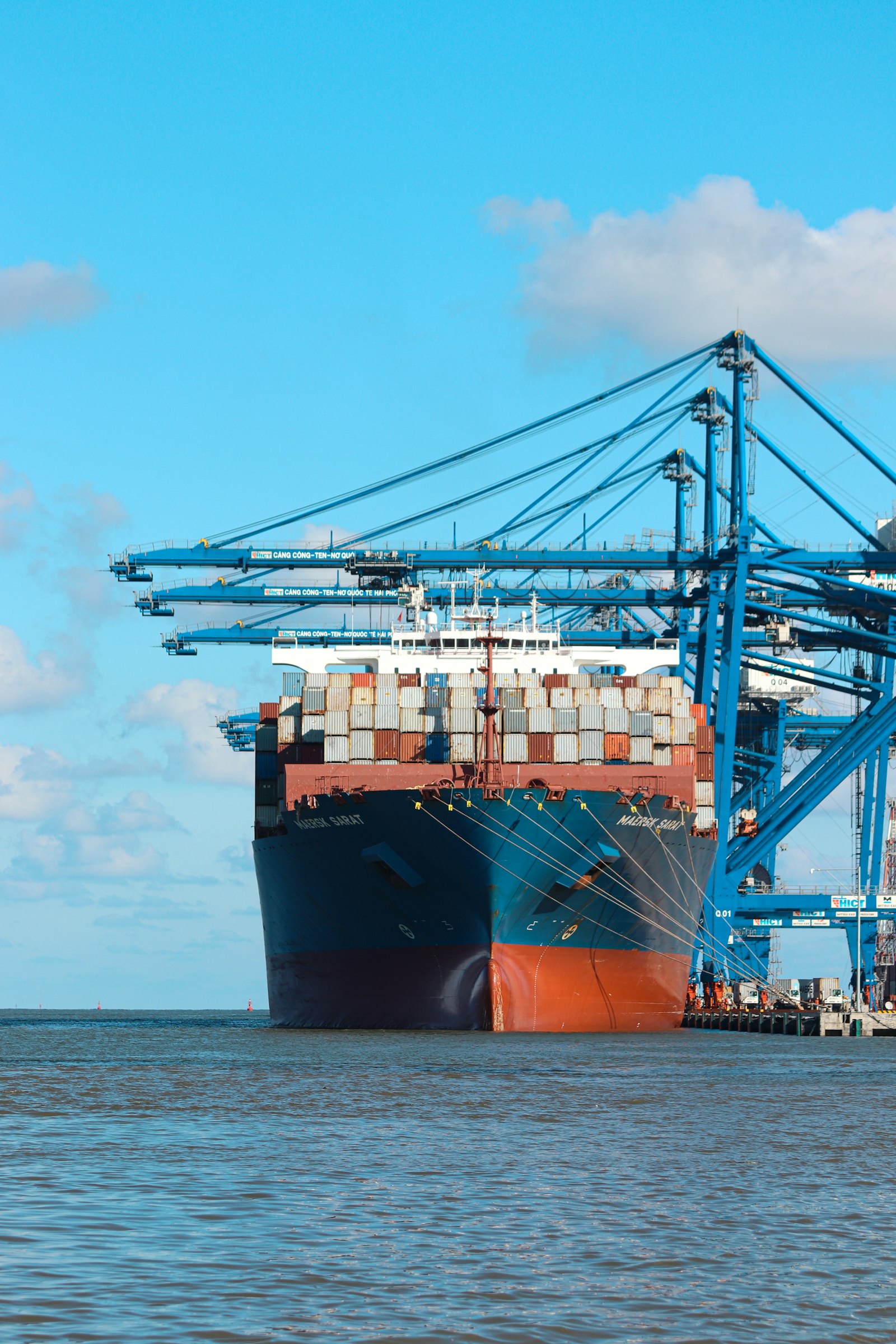 Container ship docked at a Houston container terminal berth
