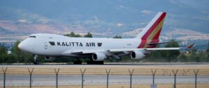 Boeing 747 cargo freighter on the tarmac for air freight from the USA to Japan