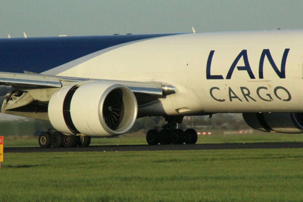 Cargo airplane on the tarmac for air shipping from the USA to the Netherlands