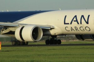 Cargo airplane on the tarmac for air shipping from the USA to the Netherlands