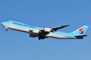 Korean Air cargo freighter carrying air freight from the USA to Spain