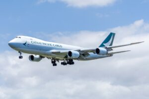 Cathay Pacific cargo freighter carrying air freight from the USA to Taiwan